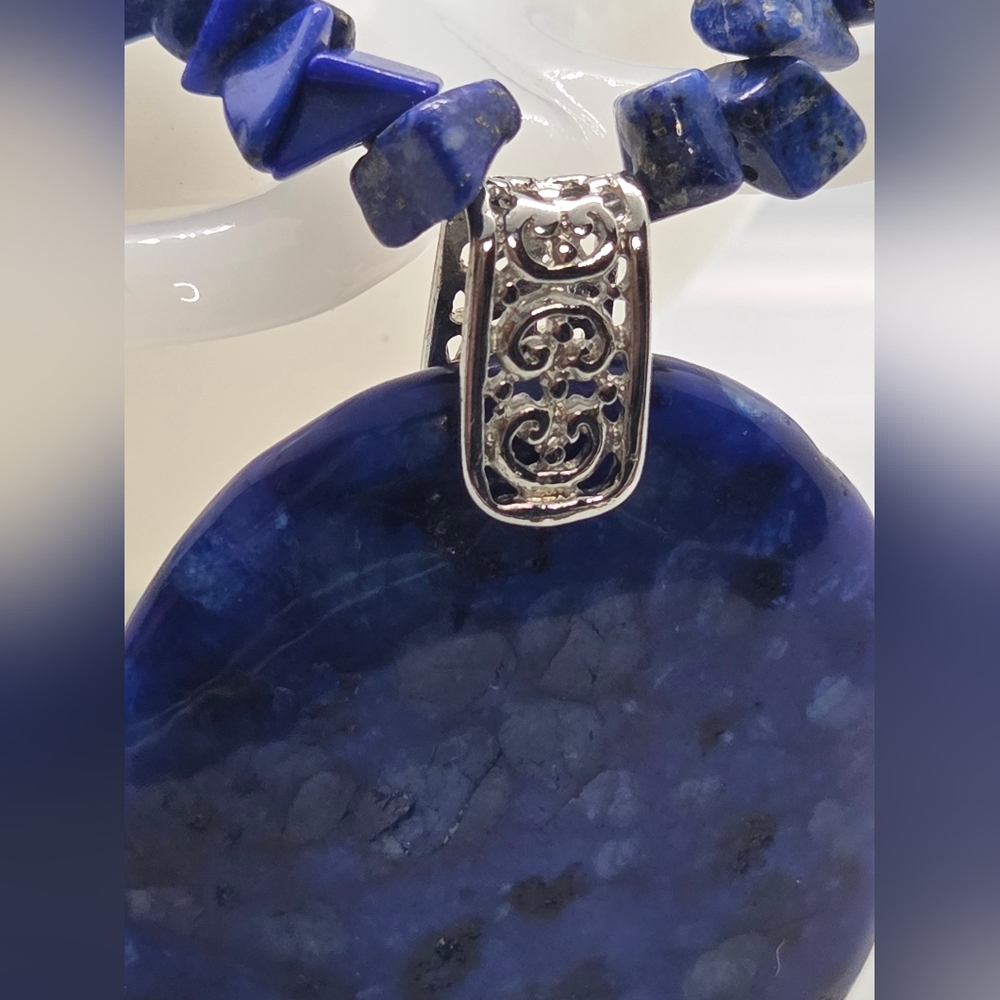 Sodalite Chip Necklace with Pendant and Coordinating Sodalite Bracelet - Picture 5 of 10